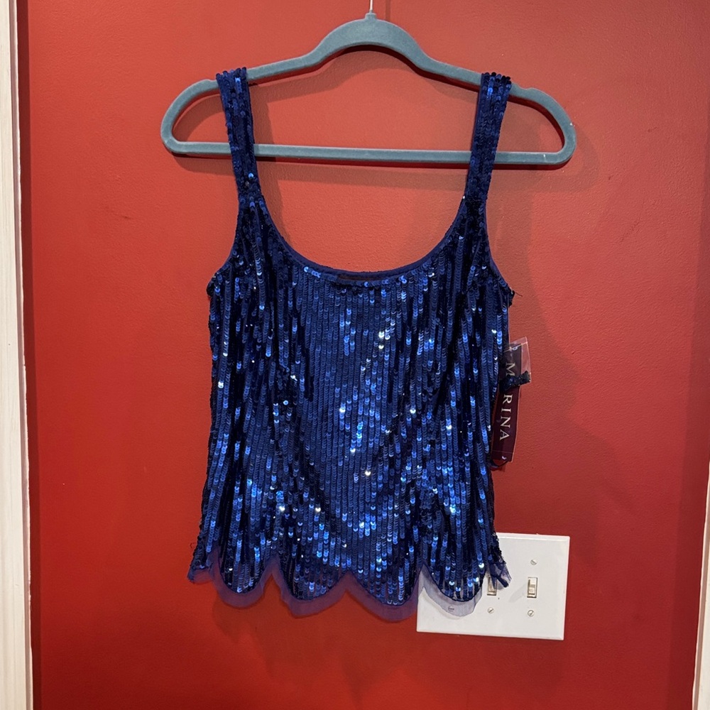 NWT MARINA Women's Shimmering Blue Sequin Tank Top